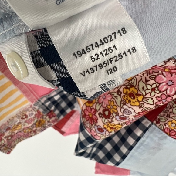 Lands' End Red Pink Casual Button Down Shirt Patchwork Poplin Boyfriend Quilt - Picture 8 of 10